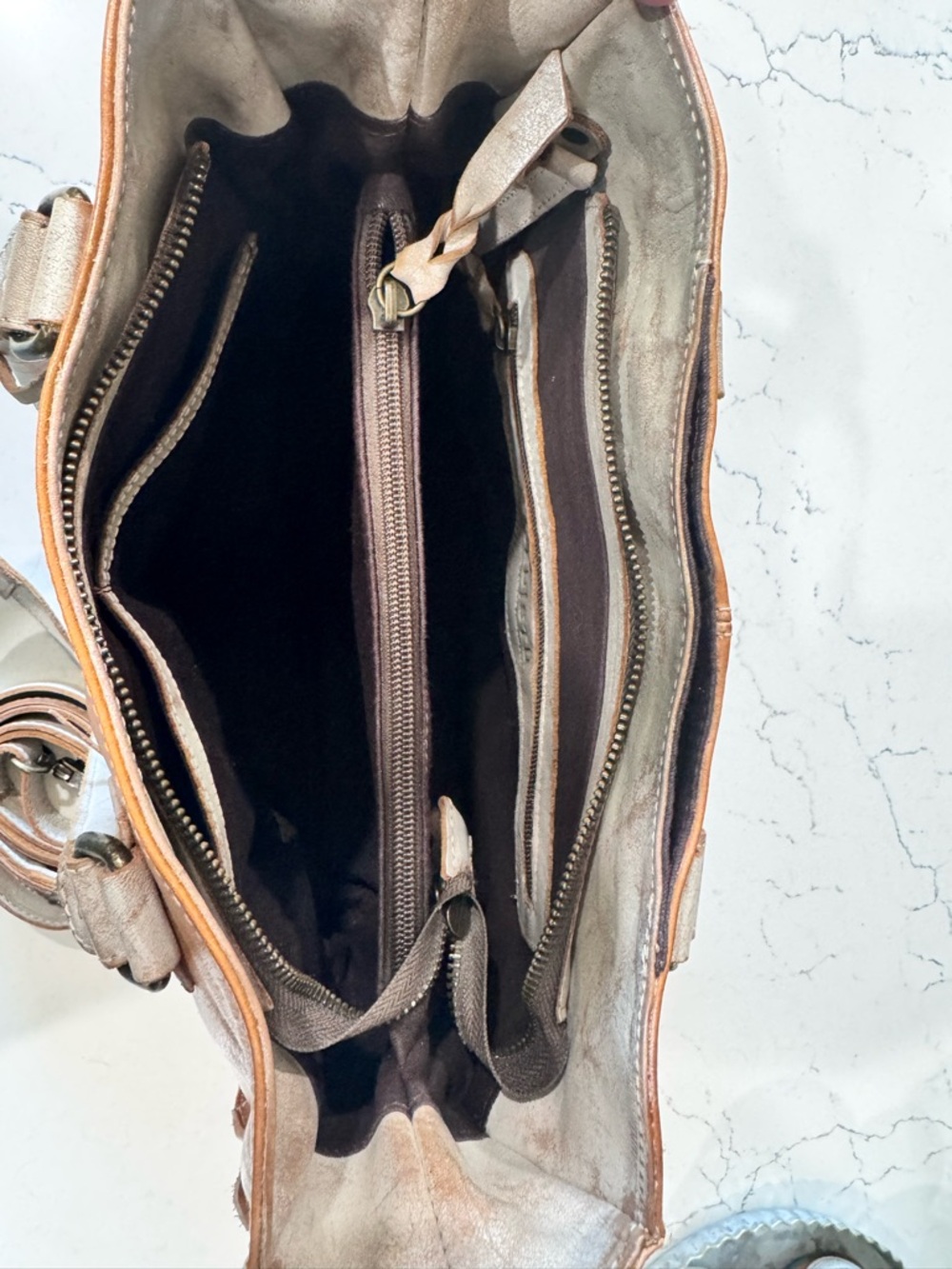 Bed Stu Two-Tone Tan & Cream Leather Crossbody Tote - Picture 2 of 6